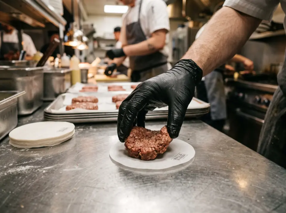 dischi per hamburger, dischi carta forno hamburger, dischi carta rosa, separatori congelamento, porzionatura burger