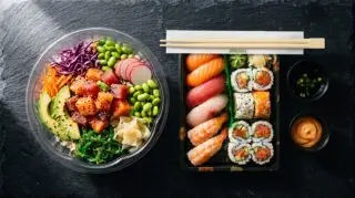 packaging sushi, bacchette sushi monouso, vaschette poke, contenitori asian food, insalatiere asporto